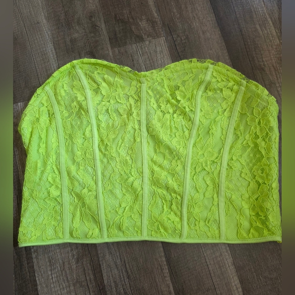 Nwot SOMETHING NEW lime Green Bustier Top Corset Lace Tube XL Mc Queen Y2k New - Picture 8 of 10
